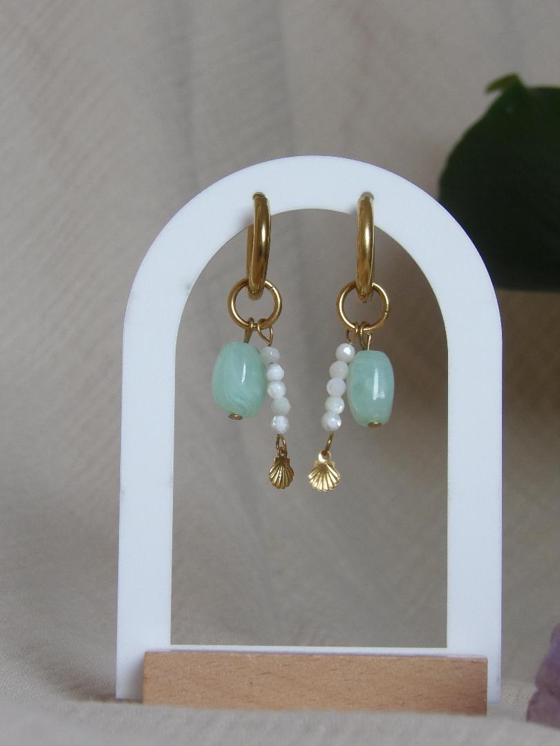 Boucles d'oreilles Blue nacre perles acrylique colorées fait main