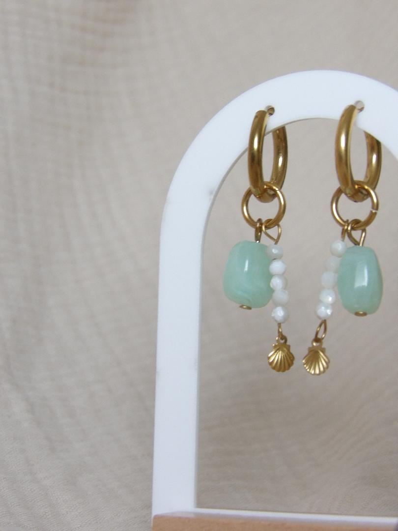 Boucles d'oreilles Blue nacre perles acrylique colorées fait main