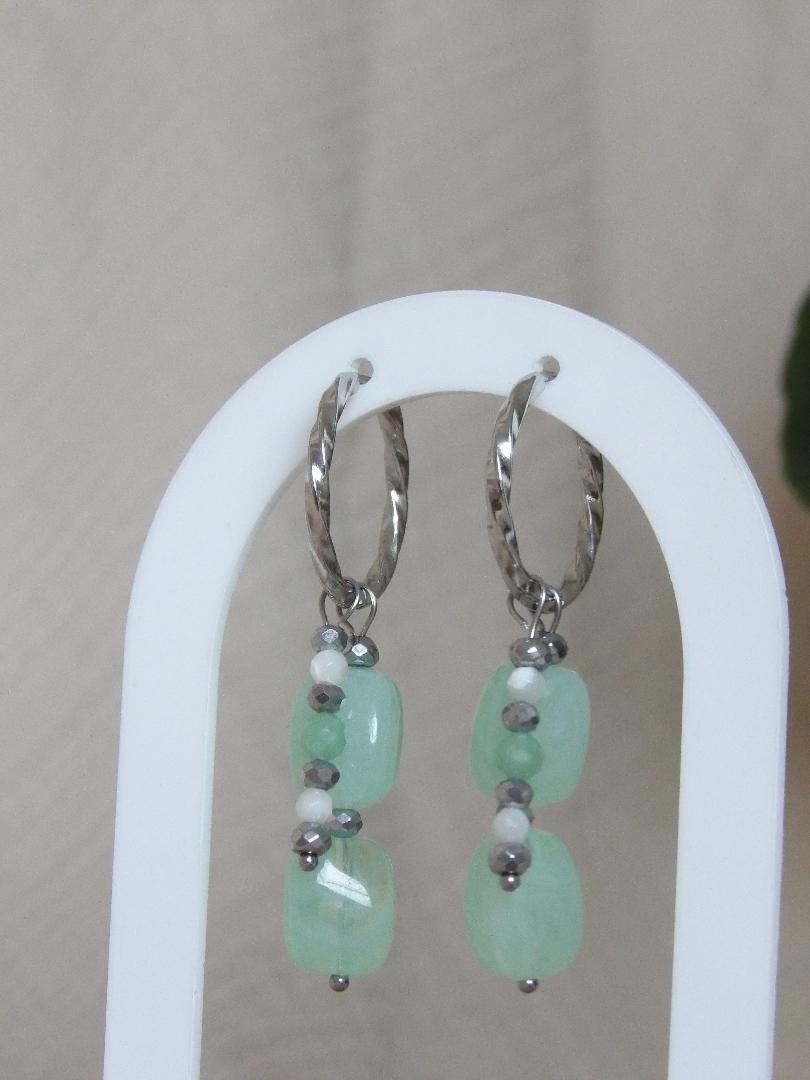 Boucles d'oreilles Naia aventurine nacre perles acrylique fait main
