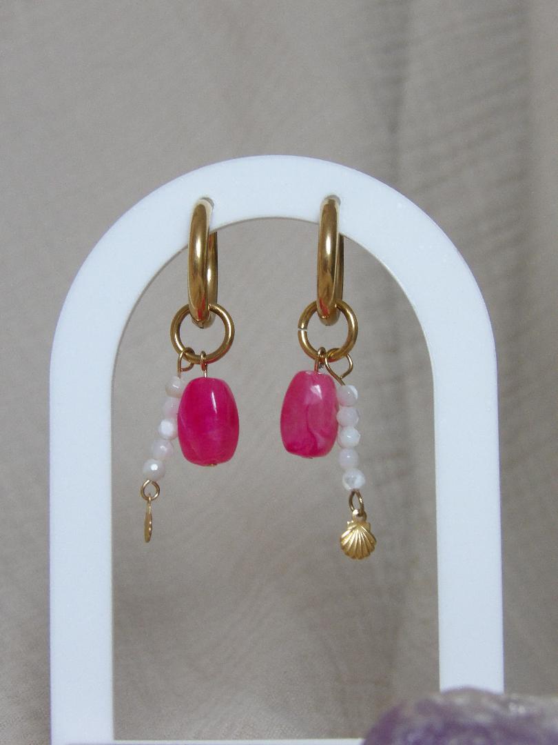 Boucles d'oreilles Rosy nacre perles acrylique colorées fait main