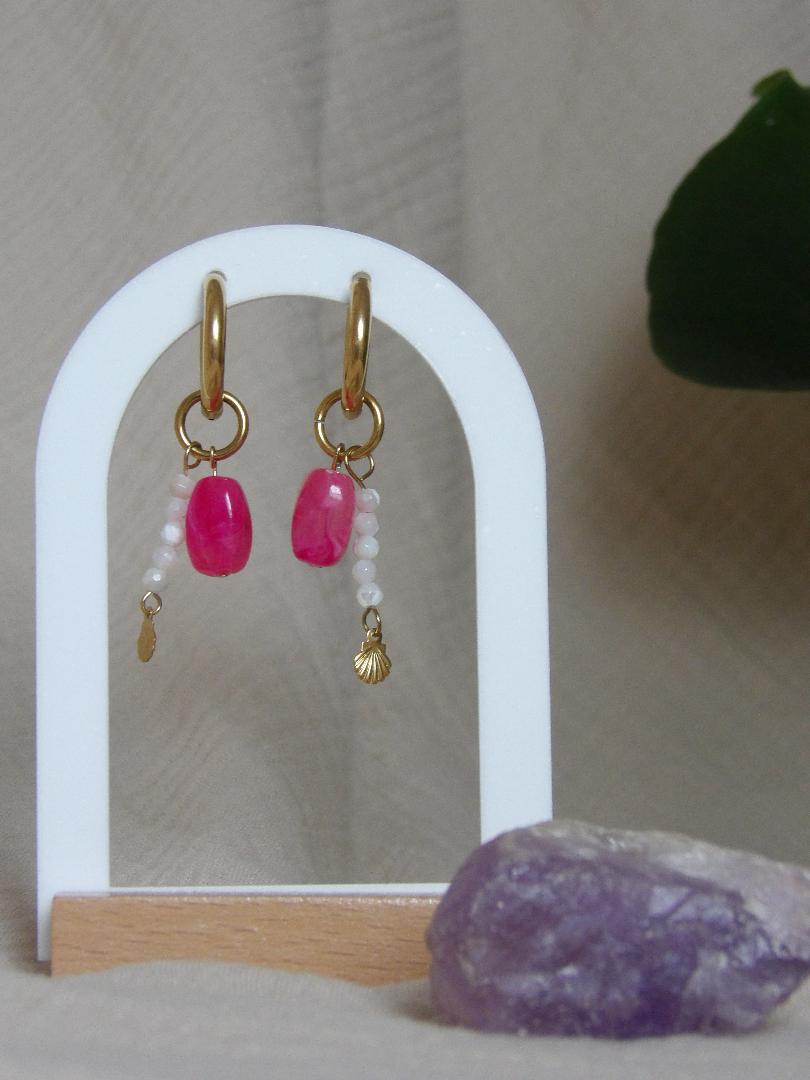 Boucles d'oreilles Rosy nacre perles acrylique colorées fait main