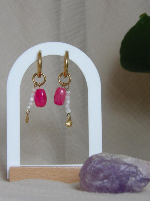 Boucles d'oreilles Rosy nacre perles acrylique colorées fait main
