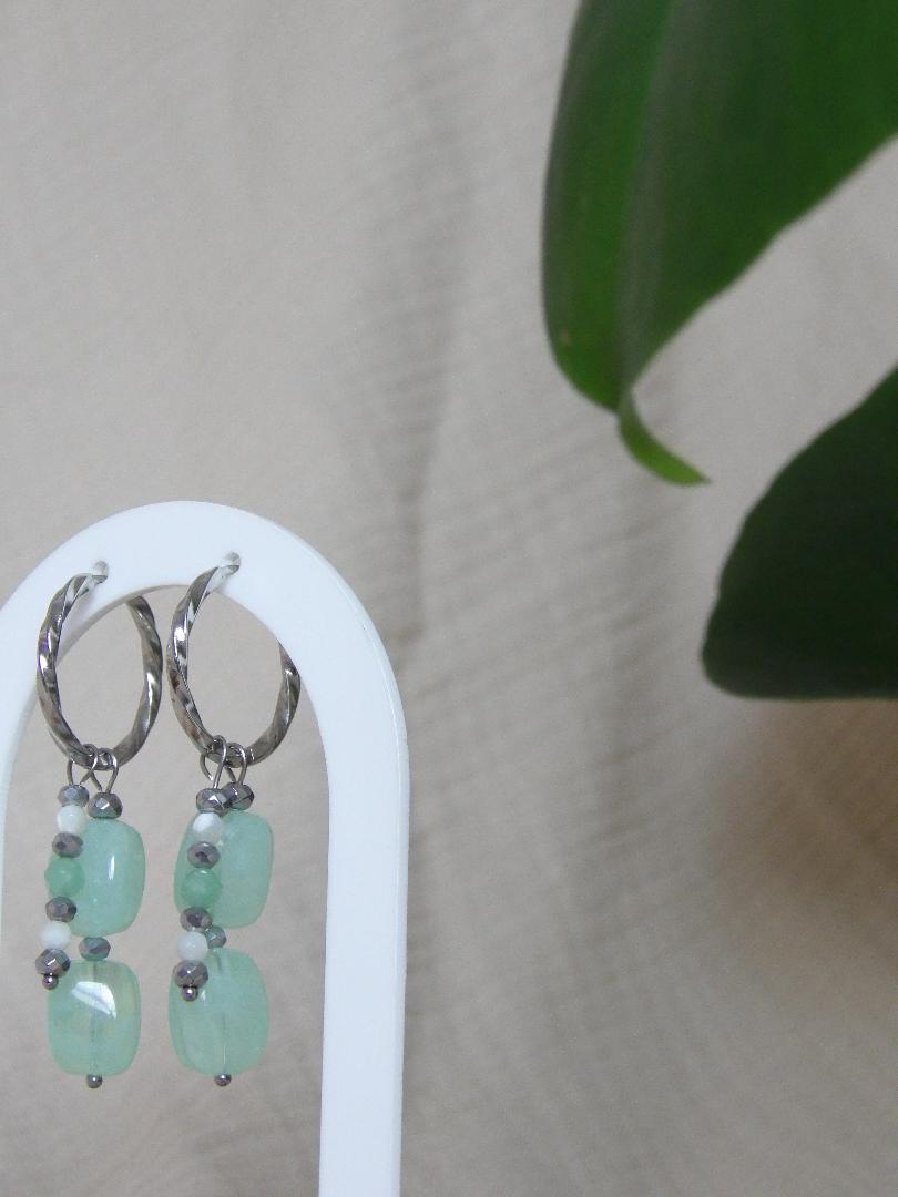 Boucles d'oreilles Naia aventurine nacre perles acrylique fait main