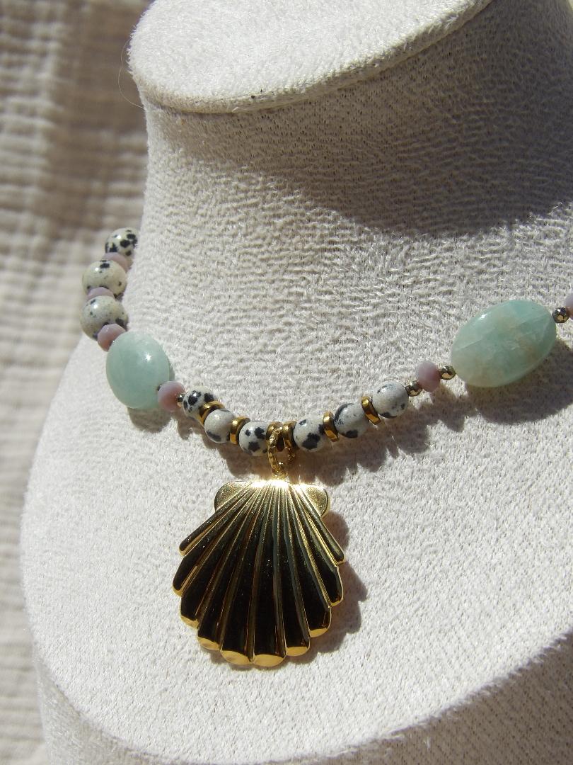 Collier nerea jaspe dalmatien amazonite bijou lithothérapie fait main