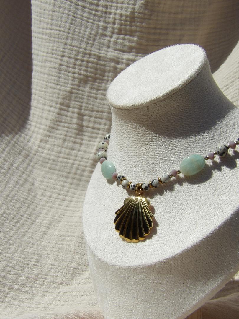Collier Nerea jaspe dalmatien amazonite bijou lithothérapie fait main